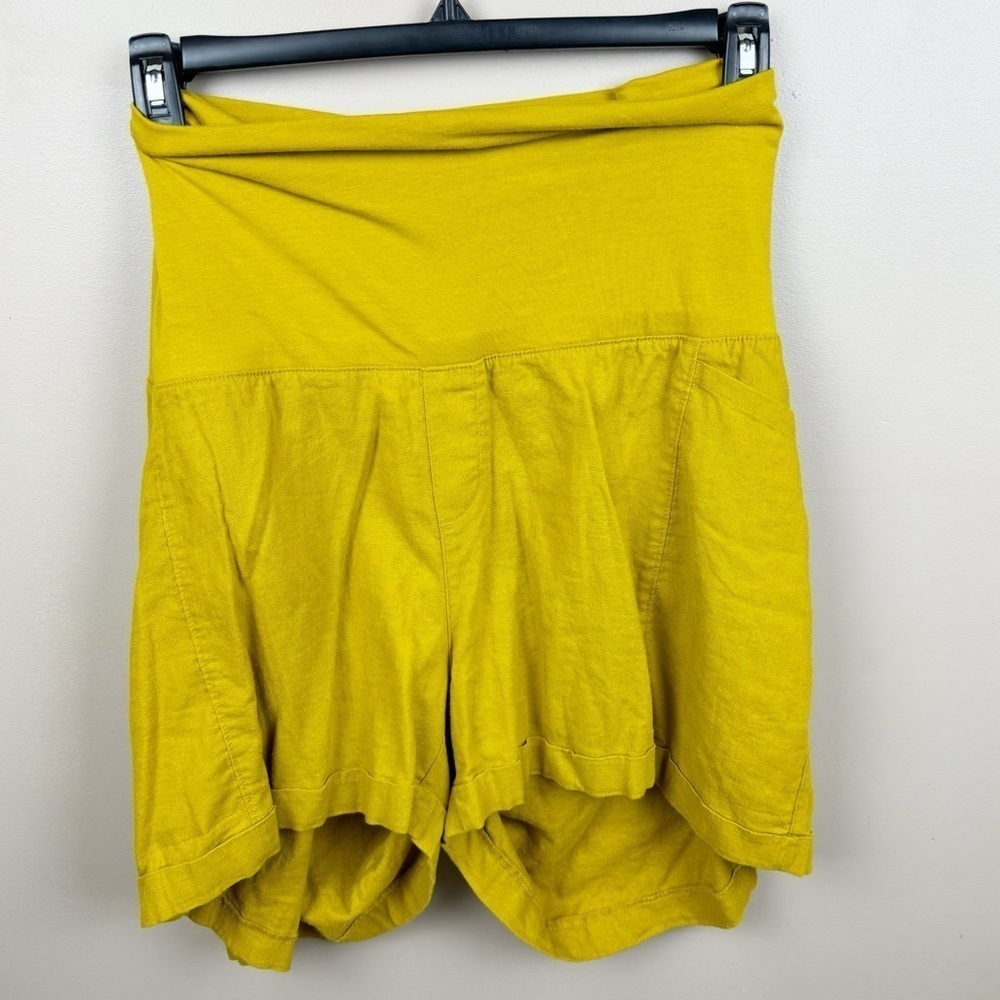 Old Navy Maternity Mustard Yellow Rollover-Waist Linen-Blend Shorts Size XXL